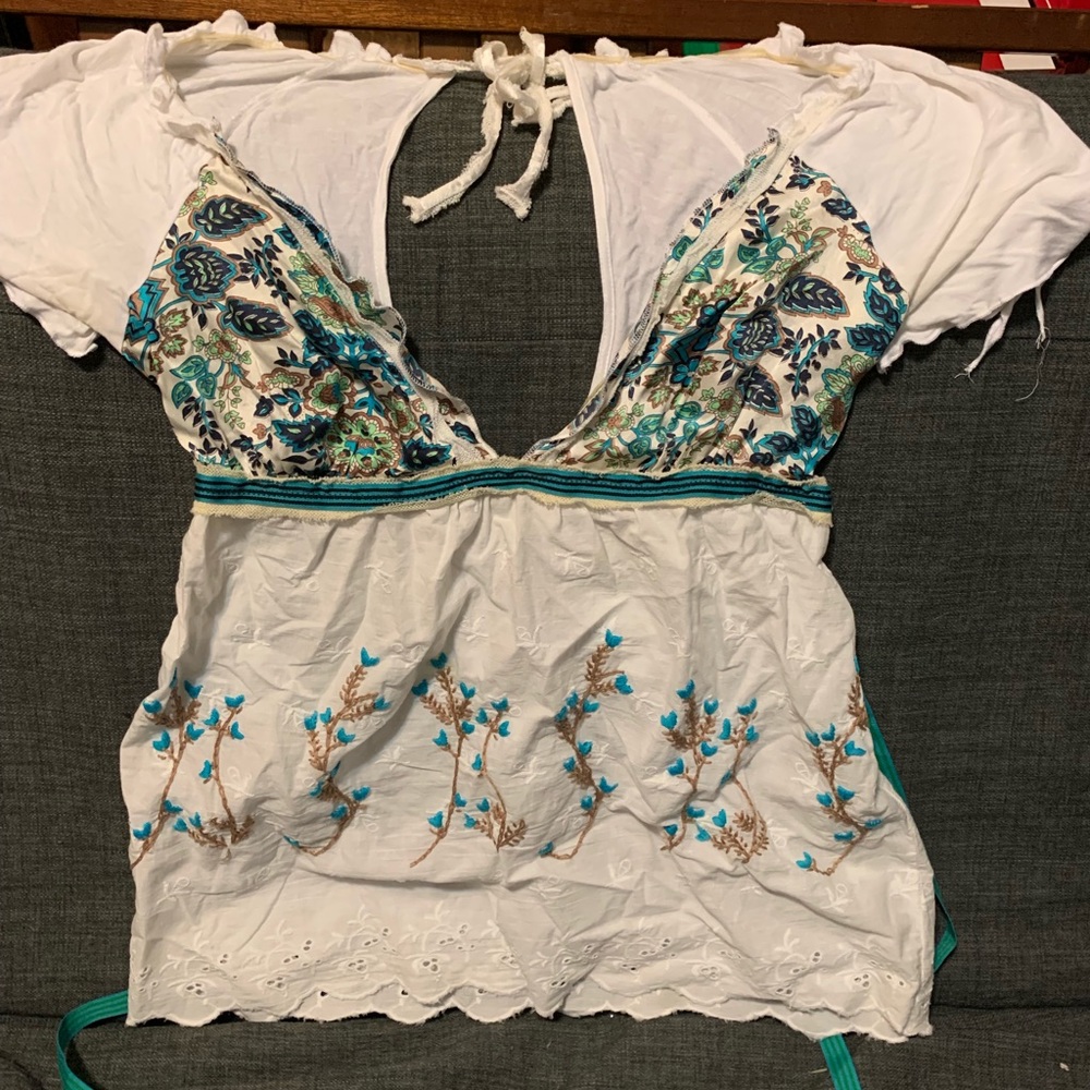 Free People silk and embroidered top